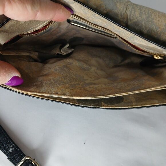 Elliot Lucca Leather Handbag Purse Crossbody Block Pattern Black Geometric - Picture 8 of 10